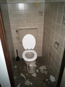 Toilet destroyed by Vestia